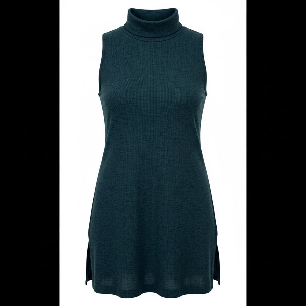 LOFT Dark Teal Sleeveless Mock Neck Tunic Dress - Size Large